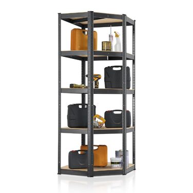 Кутова полиця для зберігання Juskys, базова, 180 x 70 x 40-70 см (В x Ш x Г) - 875 кг - 5 полиць - Оцинкований метал - Надміцний стелаж безболтовий, підвальний, сірий