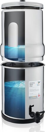 Британська система гравітаційних фільтрів для води Berkefeld - 8,5 л система фільтрів для води з нержавіючої сталі для дому з 2 картриджами Doulton Ceramic Ultra Sterasyl Хлорний фільтр системи питної води для подорожей