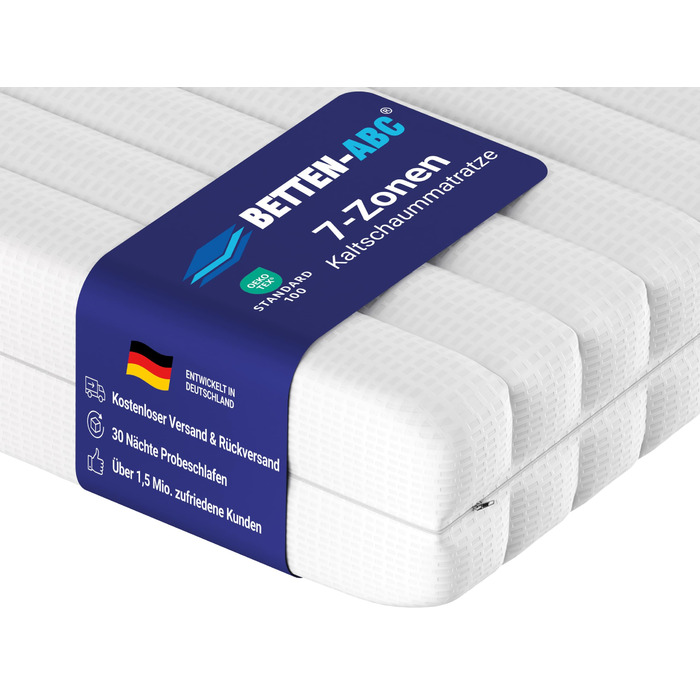 Ліжка ABC - Матрац (KSP-500) - 140x200 см (H4) - 7-зонний матрац з холодної піни - Гіпоалергенний та антибактеріальний - Сертифіковано Oeko-TEX - Знімний чохол, який можна прати - Доставка посилкою