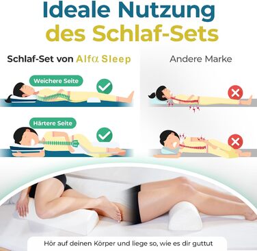 Комплект для сну з 2 предметів ортопедична подушка (висота 12 см, 60 x 35 см), включаючи 2 рівні жорсткості та подушку для колін - ергономічна подушка для шиї з піни з пам&39яттю форми, подушка для сну на боці та подушка для сну на спині, комплект з 2 пре