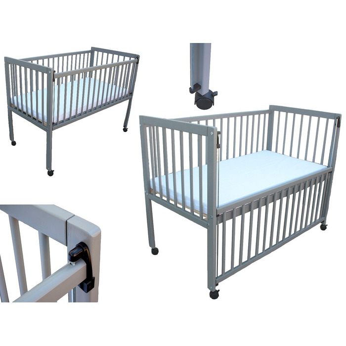 Дитяче ліжко/Біч-ліжко/Ліжко для малюків 2-в-1 Micoland 120x60 см з матрацом сірого кольору