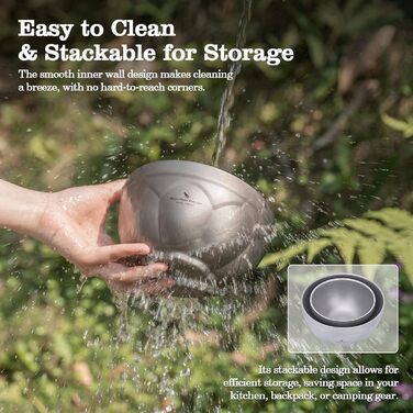 Титанова салатниця з подвійними стінками Boundless Voyage, металева миска для кемпінгу на свіжому повітрі, надлегка портативна миска для вівсянки, рису, супу, йогурту (Ti1173T)