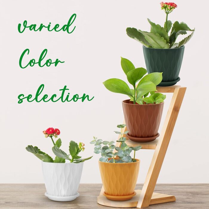 Горщики для квітів, 15,2 см, 5 шт. , для приміщень і вулиці, кашпо з дренажними отворами і блюдцями Різнокольорові