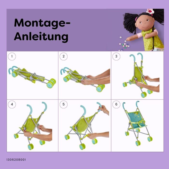 Коляска для ляльок HABA Sommerwiese - Складна лялькова коляска з м'якими ручками та чохлом, що миється - Підходить для ляльок та м