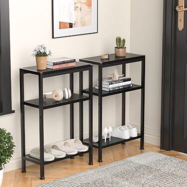 Вузький приставний столик, тумбочка біля ліжка, маленький столик, 3 полиці, вузька тумбочка з місцем для зберігання, приставний столик до дивана для вузьких приміщень, вітальні, спальні, кухні та балкону, кабінету (чорний) 20Г x 43Ш x 67,5В см Чорний 1