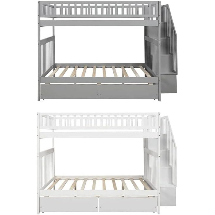 Двоярусне ліжко з 2 шухлядами та місцем для зберігання, дитяче двоярусне ліжко з масиву дерева, компактний дизайн (колір C) Двоспа