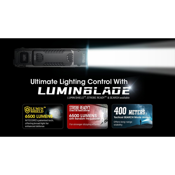 Тактичний ліхтарик Nitecore EDC29 Luminblade, акумуляторний світлодіодний ліхтарик USB, надзвичайно яскравий 6500 люмен, до 61 години роботи, чорний