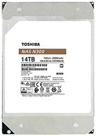 Внутрішній жорсткий диск Toshiba 14TB N300 NAS 3.5' SATA. Робота 24/7, підтримка систем з 1-8 відсіками, кеш-пам'ять 256 МБ, робоче навантаження 180 ТБ/рік, гарантія 3 роки (HDWG21EUZSVA).