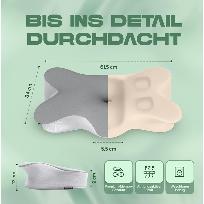 Подушка для зняття болю в шиї Spine Line - ергономічна подушка з піни з ефектом пам&39яті 2 висоти зі знімним та пральним чохлом, подушка проти хропіння