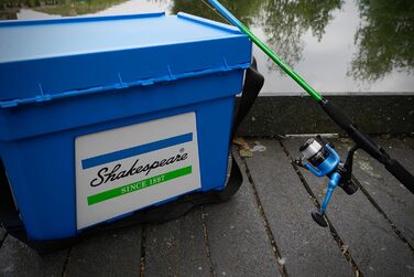 Коробка для сидіння Shakespeare дуже водостійка, велика місткість для зберігання снастей подвійний механізм блокування, надзвичайно глибока кришка для солоної та прісної води, синій колір