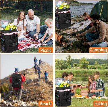 Ізольований рюкзак-холодильник HP Hope 43L, сумка для пікніка, коробка для обігріву, коробка-холодильник, великий рюкзак для чоловіків та жінок, для кемпінгу, пляжу, подорожей на природі, сім&39ї, пікніка, барбекю, чорний