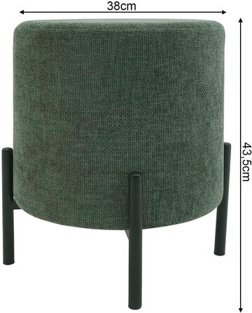 Сучасний табурет, низький пуф-підніжка, темно-зелений, поліестерова тканина, сталь, м&39який, круглий, для вітальні - Розміри ВxШxГ 43,5 x 38 x 38 см - Арт. RE7060