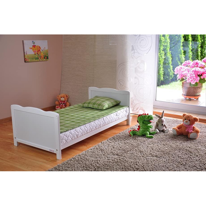 Дитяче ліжечко Marsell Дитяче ліжко та ліжечко з матрацом з піни алое вера Зубчасті рейки та регулювання по висоті Біле, трансформ