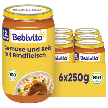 Меню Bebivita з 12 місяців рис з овочами та яловичиною, 250 г, упаковка з 6 шт. (6 x 250 г)