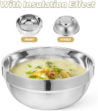 Двошарова чаша з нержавіючої сталі 5,1 дюйма ізольована проти гарячого дитяча чаша супова чаша для дому, кемпінгу, сімейного посуду для рису