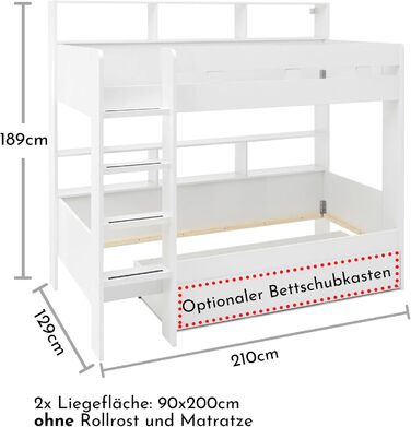 Сучасне ліжко-горище зі сходами та двома поверхнями для лежання 90 x 200 см - Компактне дитяче двоярусне ліжко білого/антрацитовог