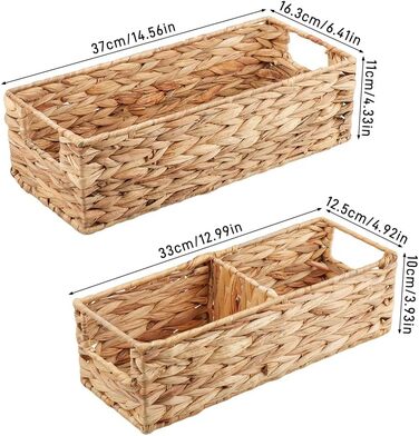 Комплект із 2 плетених кошиків для зберігання, невеликі прямокутні полиці-кошики з відділеннями, декоративний поличний кошик, коробка для зберігання у ванну кімнату, вітальню, полиця для бачка унітазу