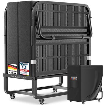 Розкладне ліжко KESSER 200x90 см, гостьове ліжко з матрацом з піни з ефектом пам&39яті та колесами Розкладне дорожнє ліжко з металевим каркасом для дорослих, вантажопідйомність до 250 кг Металеве ліжко з матрацом з піни та преміум-чохлом кольору антрацит