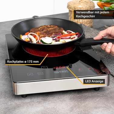 Вт 175мм Склокераміка Сенсорна панель керування мобільні Нержавіюча сталь одинарна цифровий, 2000