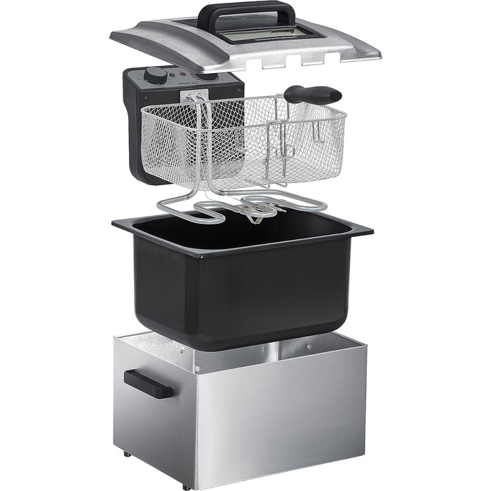 Фритюрниця з нержавіючої сталі Steba, об'єм 5 літрів, для смаженої їжі до 1,5 кг, кошик розміру XXL 10 x 29 x 21,5 см, DF 300