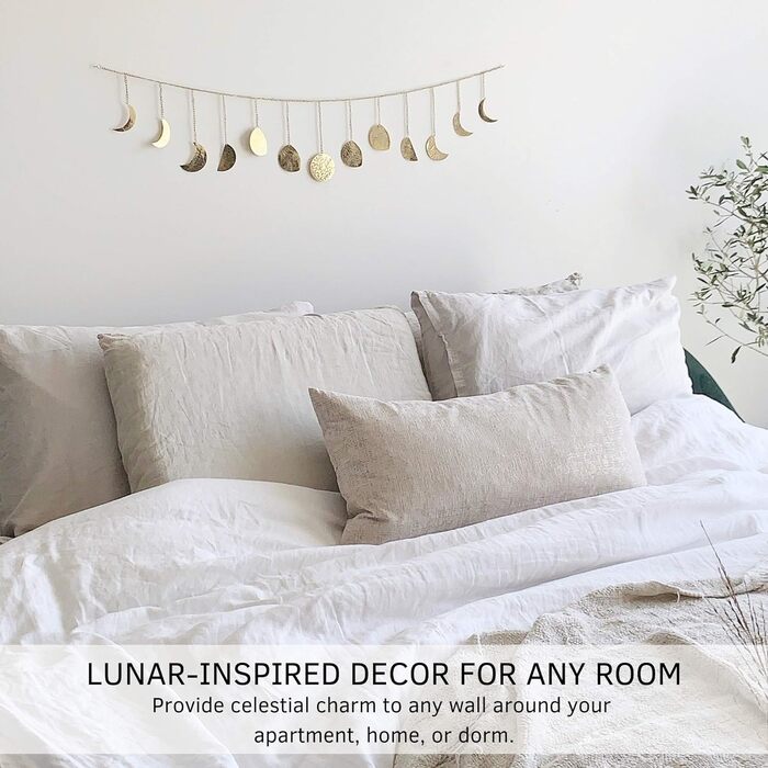 Фази Місяця Гірлянда Настінне оздоблення Ручної роботи Забитий Місяць Настінне мистецтво Бохо Місячний цикл Блискучий декор Настін