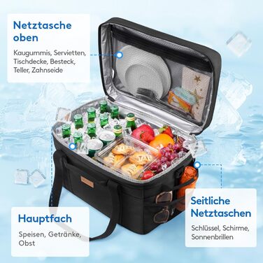 Сумка-холодильник Lifewit 30 л 50 банок, складна сумка для пікніка для їжі та напоїв, портативна сумка-холодильник для чоловіків, жінок, ізольована термосумка для роботи, пікніків, кемпінгу, чорна 30 л чорного кольору
