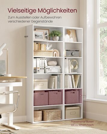 Книжкова полиця VASAGLE, 6-ярусна, відкрита полиця для зберігання, окремостояча полиця, 24 x 60 x 178,5 см, для вітальні, домашнього офісу, їдальні, хмарно-білий LBC169T14 6 ярусів (60Ш x 178,5В см) хмарно-білий