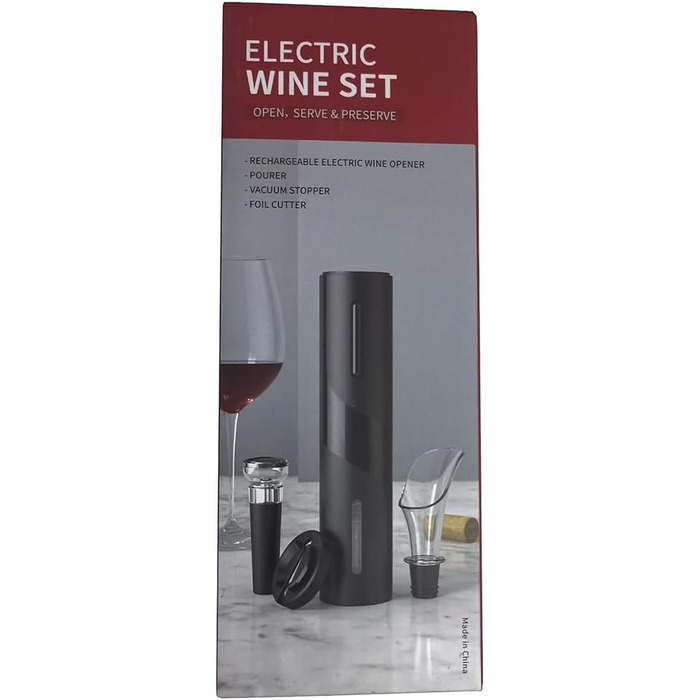 Електричний набір відкривачів для винних пляшок, акумуляторний електричний штопор, автоматичний відкривач для вина Відкривачка для пляшок з різаком для фольги, вакуумна пробка та наливник вина для сімей, вечірок (чорний) автоматичний 4-в-1 чорний