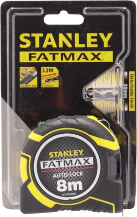 Рулетка Stanley FatMax PRO Autolock XTHT0-33501 (довжина 8 м, ширина полотна 32 мм, змінні гачки, броньоване лезо та захисне покриття з майлару, з фіксатором та поверненням, вкл. ремінну кліпсу) 8 м