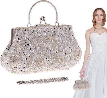 Клатч Перлинний Вечір - Розкішна жіноча сумочка з перлів та ланцюжка для вечірок та урочистих подій. Срібляста перлинна сумочка для нареченої.