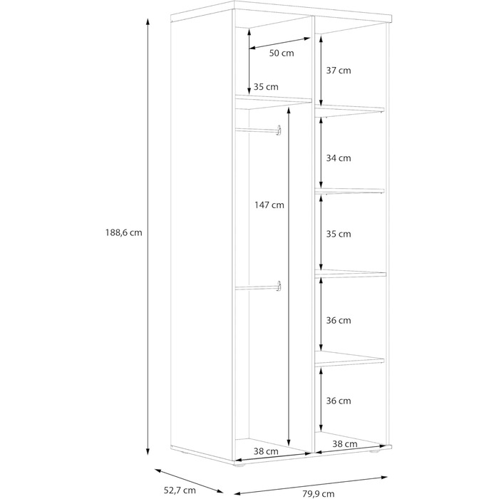 Гардероб Forte WINNIE 80, сучасна шафа, дитяча шафа, спальня, скандинавський стиль, 2-дверна, декор дуба сонома/білий, 80 см завширшки x 189 см заввишки x 53 см завглибшки