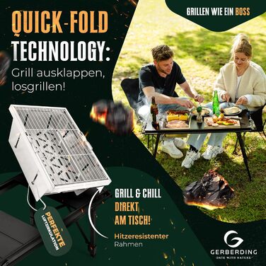 Стіл для кемпінгу та вугільний гриль 2-в-1 Компактний розкладний стіл з грилем Стіл IGT з регульованою висотою для 2-3 осіб Складаний та портативний Можна використовувати як рибальський стіл Ідеально підходить для використання на свіжому повітрі або пікні