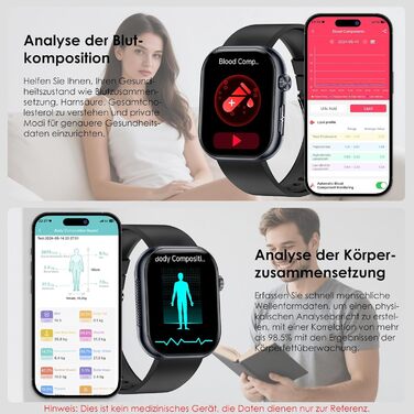 Розумний годинник YUPENG з ЕКГВСР/кров&39яним тиском/сечовою кислотою/ІМТ, 1,95-дюймовий AMOLED сенсорний фітнес-годинник з функцією телефону, 24-годинний монітор сну/серцевий ритм/SpO2/екстрений виклик SOS Android iOS Чорний