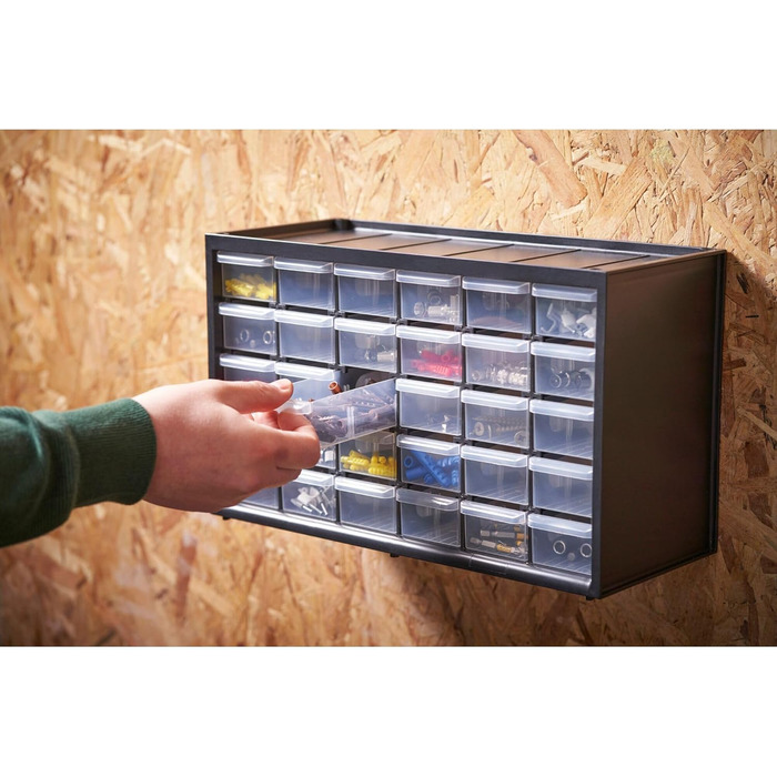 Ящик для зберігання дрібних деталей STANLEY (36,5x15,5x22,5 см, з 30 шухлядами, небиткий пластиковий каркас, прозорі шухляди, підх