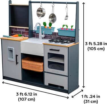 Дитяча кухня Farm to Table з дерева з аксесуарами та світловими і звуковими ефектами, ігрова кухня з посудом та продуктами, іграшк