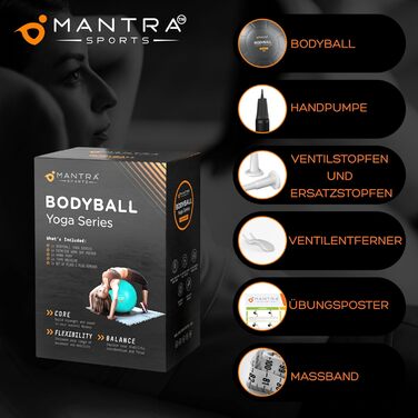 Гімнастичний м&39яч MANTRA SPORTS м&39яч для сидіння з антилопою, балансувальний м&39яч для вагітних та йоги м&39яч для пілатесу для офісу та тренування спини з насосом, чорний, розмір L (для зросту 1,61 м 1,78 м)