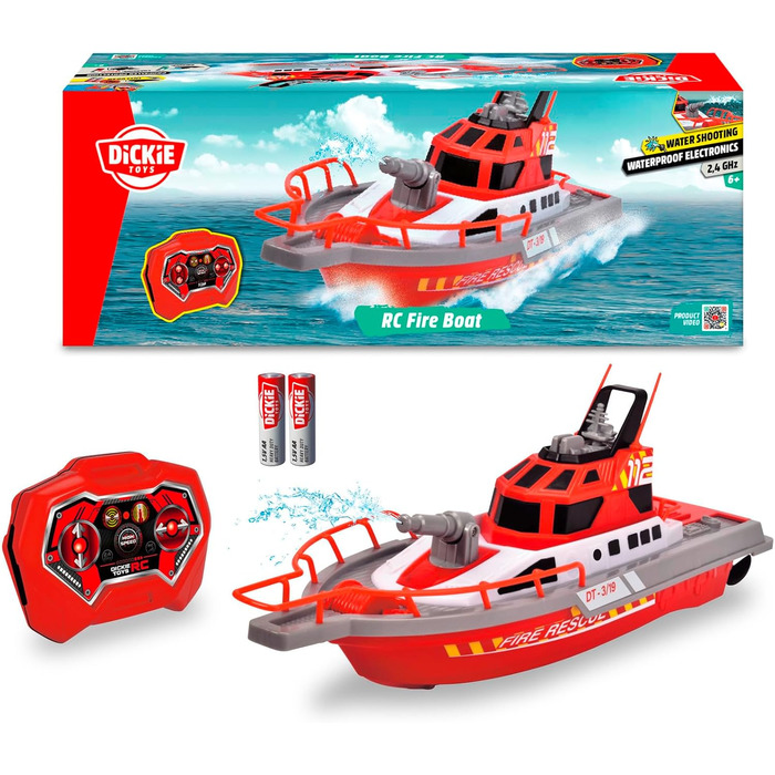 Човен на дистанційному керуванні з радіоуправлінням, пожежна команда, функція розбризкування води, 3 канали, 27 МГц, USB зарядка,