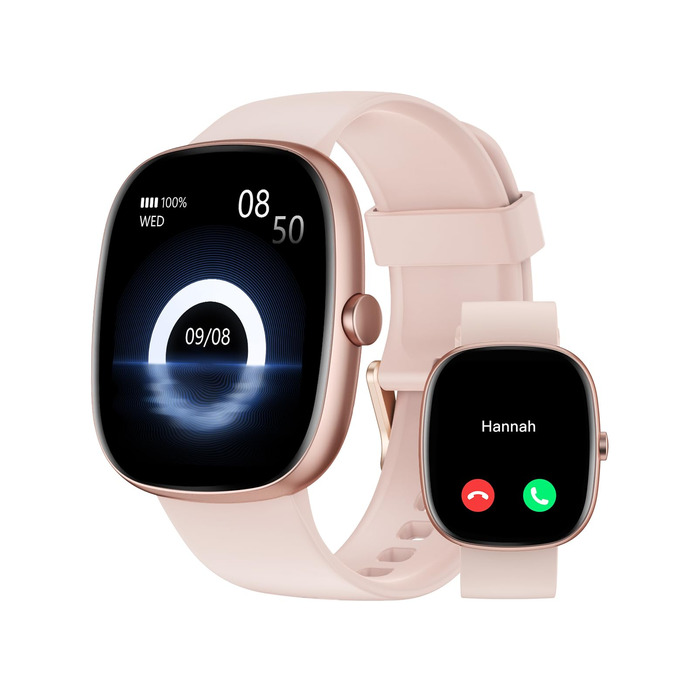 Жіночий смарт-годинник HUAKUA з функцією телефону, фітнес-годинник 1,85 дюйма з монітором серцевого ритму/монітором сну SpO2/100 спортивні режими, крокомір, водонепроникний фітнес-трекер IP68 для телефонів Android та iOS, рожеве золото