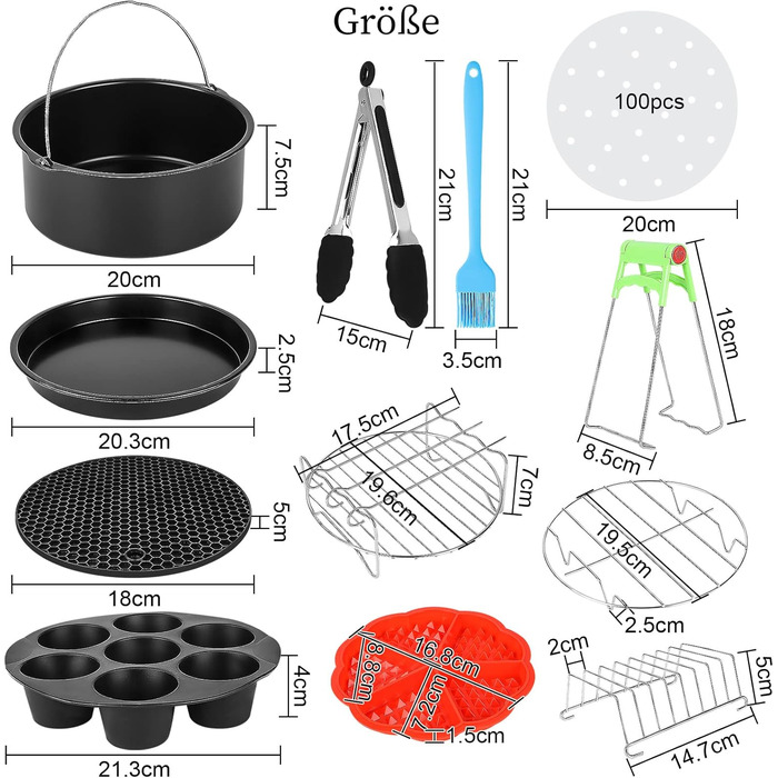 Набір аксесуарів для фритюрниці MorNon 15 шт. 8 дюймів Аксесуари для фритюрниці Аксесуари для фритюрниці Набір аксесуарів для аерофритюрниці Конвекційна піч Фритюрниці для фритюрниць XL Більшість брендів
