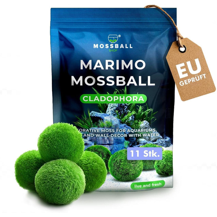 Ук моху, акваріумний мох, справжні мохові кульки для акваріумів, справжня кладофора, натуральні водні рослини для нано- та великих акваріумів, екологічно чисті та стійкі розміри кульок Marimo Moss Balls. 2-3 см, 1