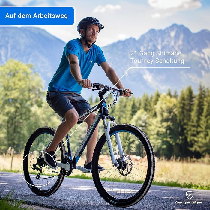 Гірський велосипед 29 дюймів, алюмінієва рама, дискові гальма, хардтейл MTB з ліхтарями та бризковиками, 21 швидкість, передня підвіска, підходить для велосипедистів зростом від 160 см, глянцево-зелений колір 29 дюймів, 26