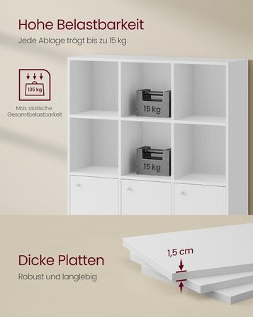 Книжкова полиця VASAGLE, 3-рівнева полиця, Відкрита полиця для зберігання, Окремостояча полиця, 29 x 97,5 x 97,5 см, 3 відділення з дверцятами, для вітальні, домашнього офісу, їдальні, Хмарно-білий LBC33WT