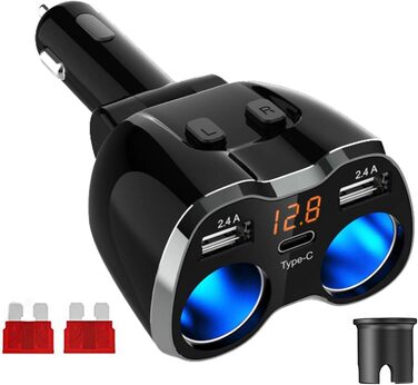 Автомобільний зарядний пристрій прикурювач розподільник адаптер розгалужувач тип C автомобільний зарядний пристрій 2 відділення ро
