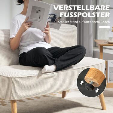 Місний диван HOMCOM, невеликий двомісний диван з вельветовим ефектом, сучасний м&39який диван для вітальні, спальні, невеликого простору, кремово-білий, 117 x 56,5 x 77 см, 2-