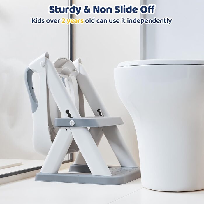 Дитяче сидіння для унітазу Wimaha, оновлене дитяче сидіння для унітазу 2 в 1 зі сходами, регульований по висоті складний дитячий т