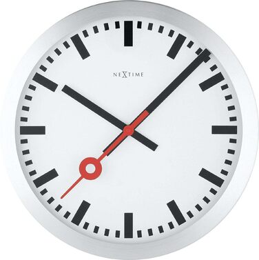 Настінний годинник NeXtime 3999ST STATION у залізничному стилі, безшумний, круглий, ø 35 см, сріблястий