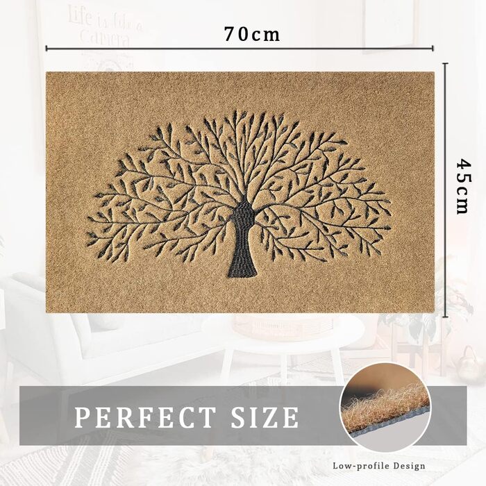 Килимок для привітання &quotДерево життя&quot для використання на вулиці в приміщенні, килимок для передніх дверей, міцний, водонепроникний, нековзний, для входу, коридору, кухні, легко чиститься, гумовий килимок 45x70, коричневий, дерево та коричневий, 4