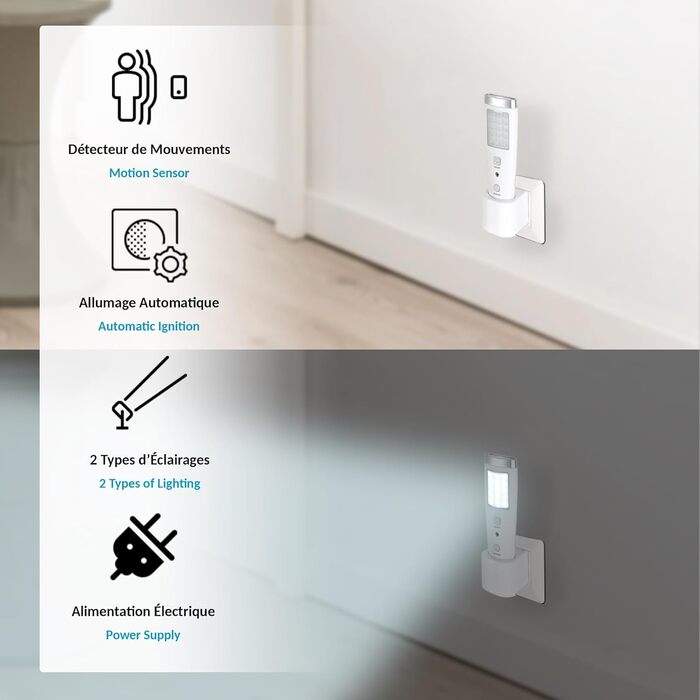Датчик присутності - Кутове виявлення 60 - 15 передніх світлодіодів та 5 верхніх світлодіодів - Перезаряджається від мережі - Бездротовий індукційний зарядний пристрій - 3,7 В - Батарейка 15 см - Портативний ліхтарик - Білий