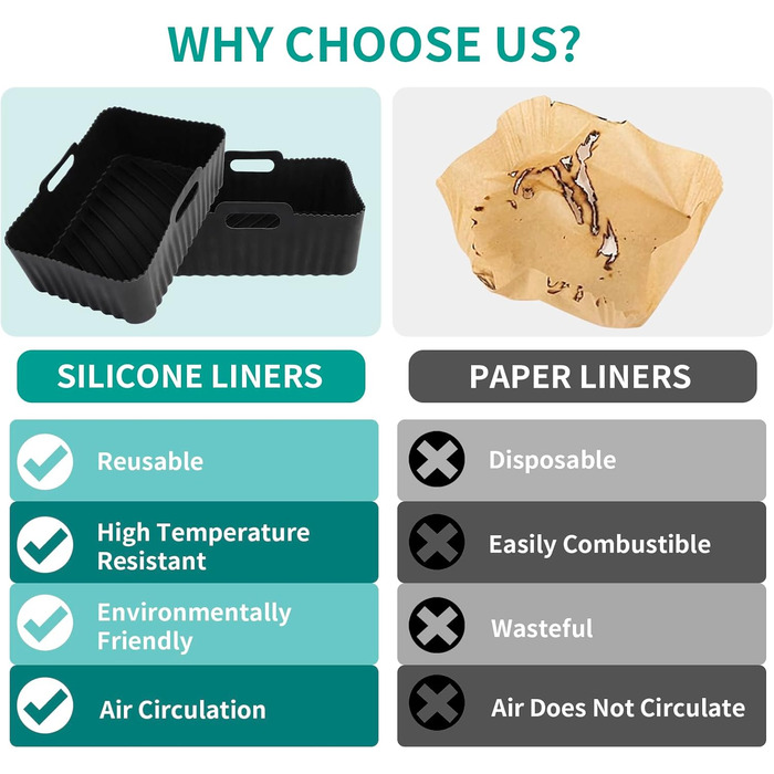 Аксесуари для фритюрниці, силіконові вкладиші для фритюрниці Ninja AF400EU AF300EU AF451EU AF500EU Tower T17088 7.6L-9.5L, 10 шт. Аксесуари для подвійної аерофритюрниці включають буклет посібника з кулінарії, чорний