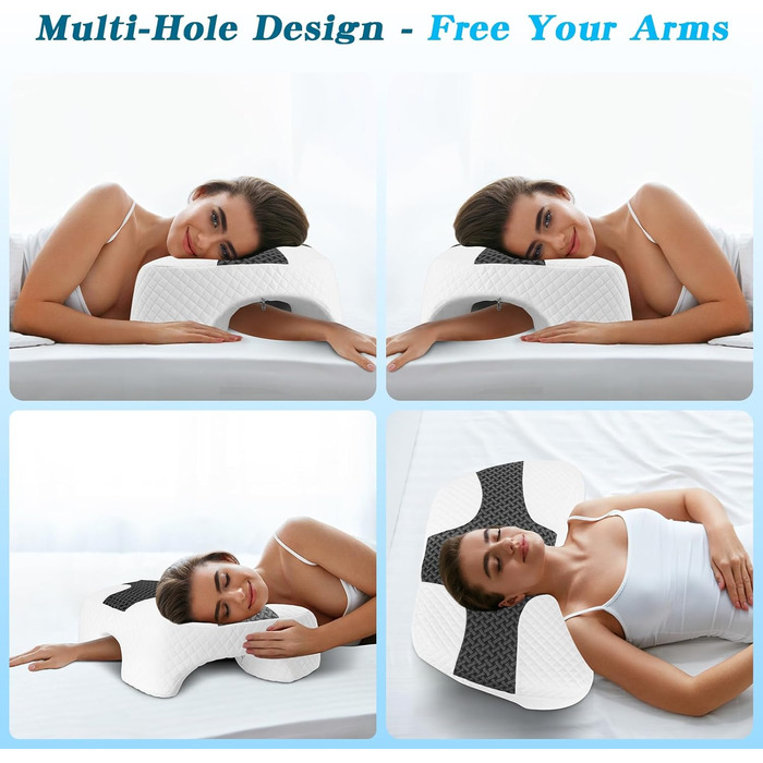 Подушка для сну на боці з проймою, подушка для шиї та плечей, подушка з піни з ефектом пам&39яті, підходить для сну на боці, спині та животі сіра 55 x 35,5 x 15 см